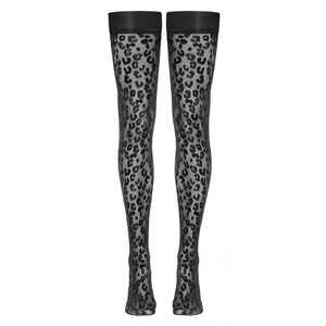Autoreggenti nere con trama leopardata