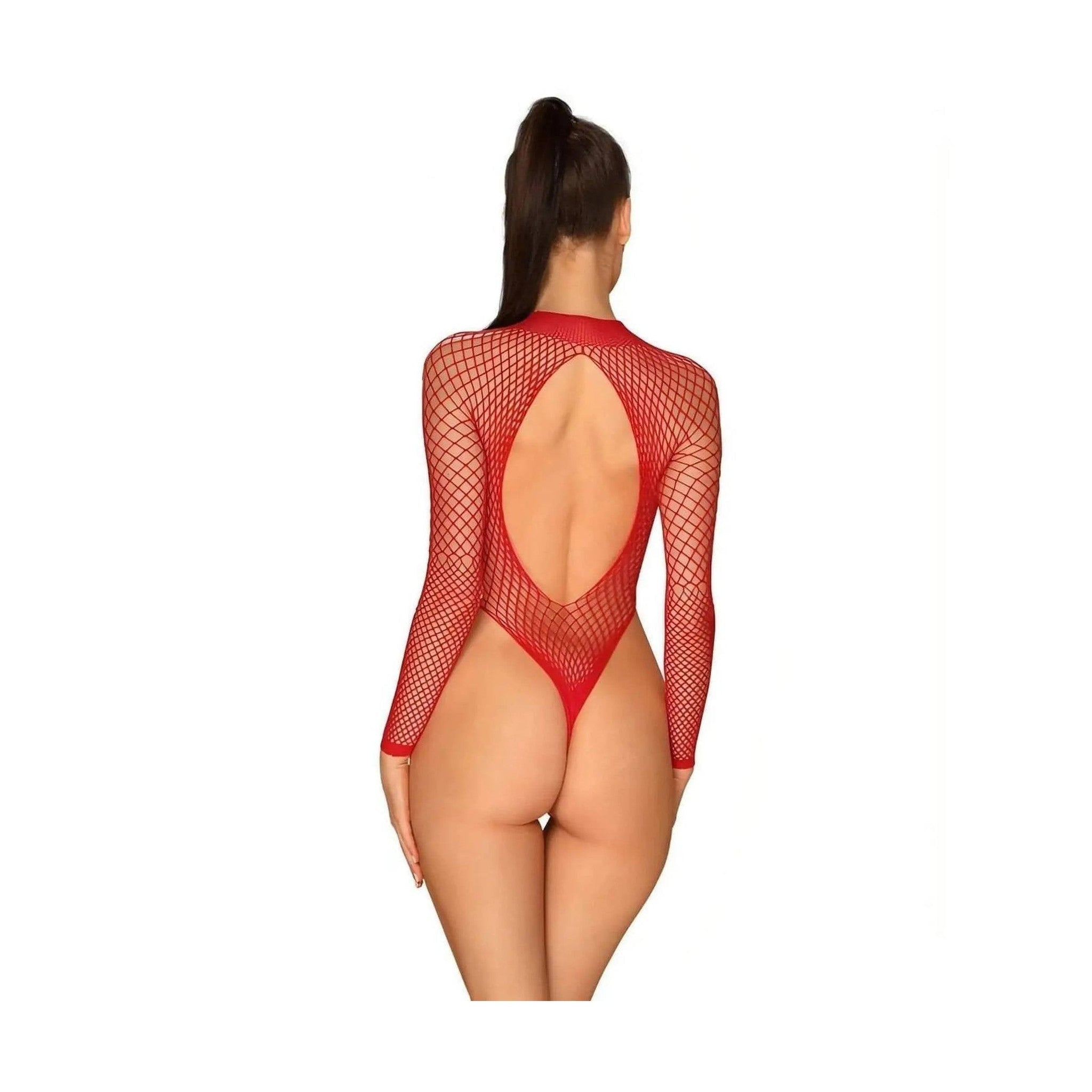 Body Sexy A Rete Rosso Con Apertura Inguinale - Taglia XL/XXL
