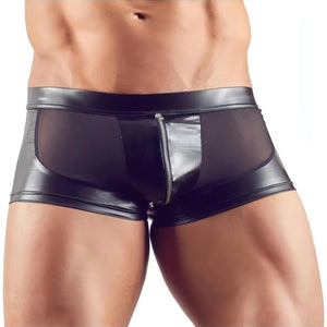 Boxer Uomo Sexy Nero Lucido con Trasparenze