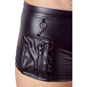 Boxer Uomo in Wetlook Nero con Zip e Taschina Laterale