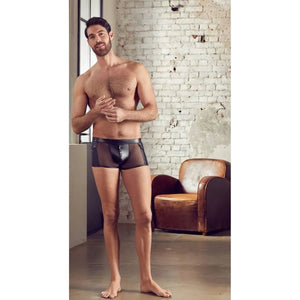 Boxer nero/trasparente con bottoni e tasche