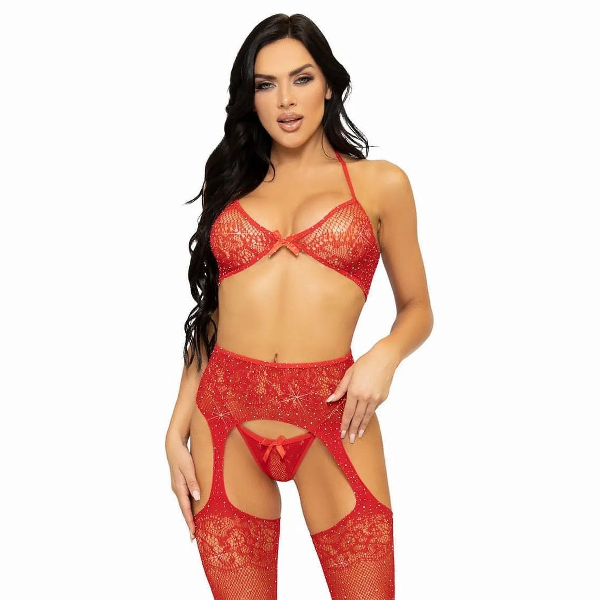 Brilliant Set - Reggiseno, Perizoma e Collant con apertura inguinale