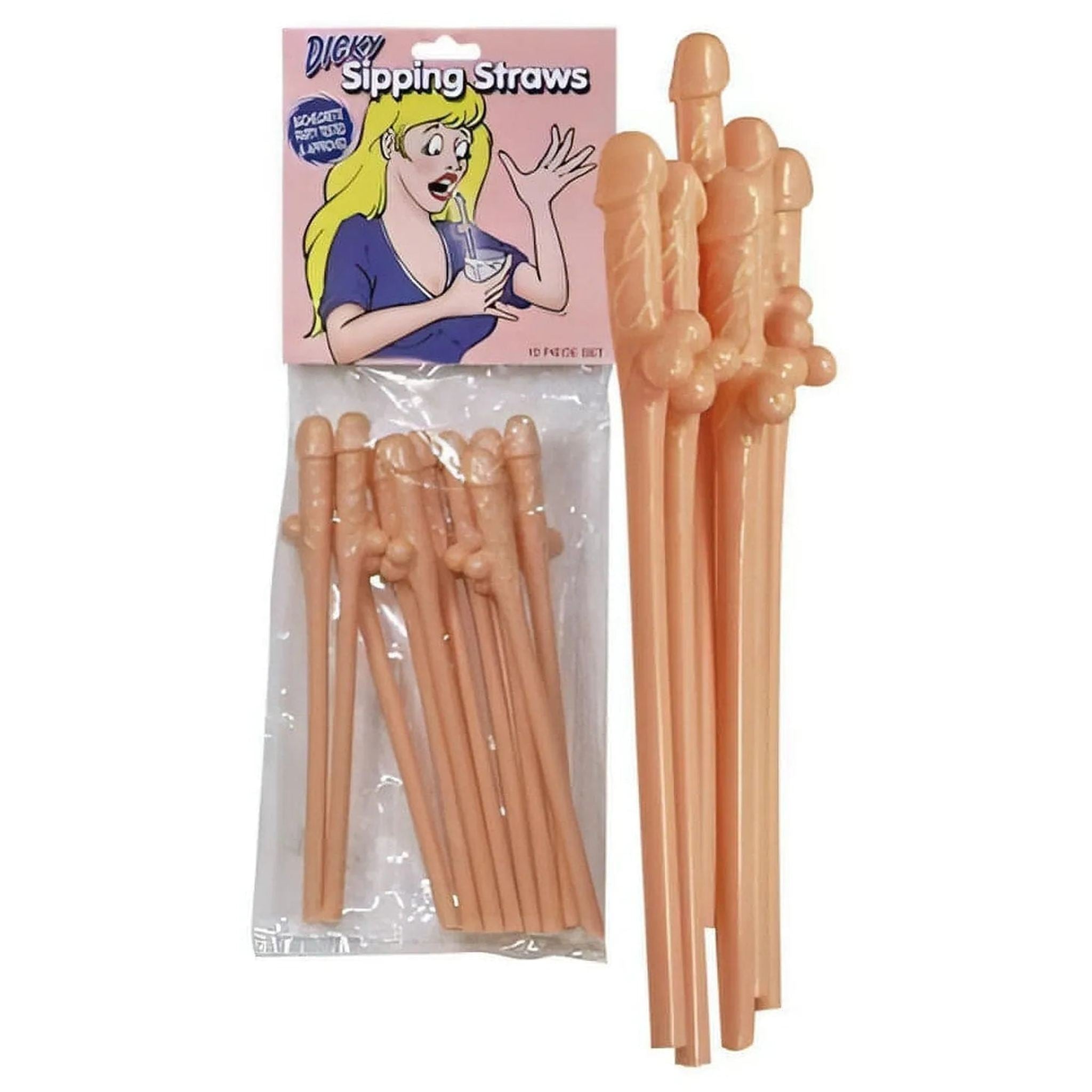 Cannucce a forma fallica color rosa carne - 10 pezzi
