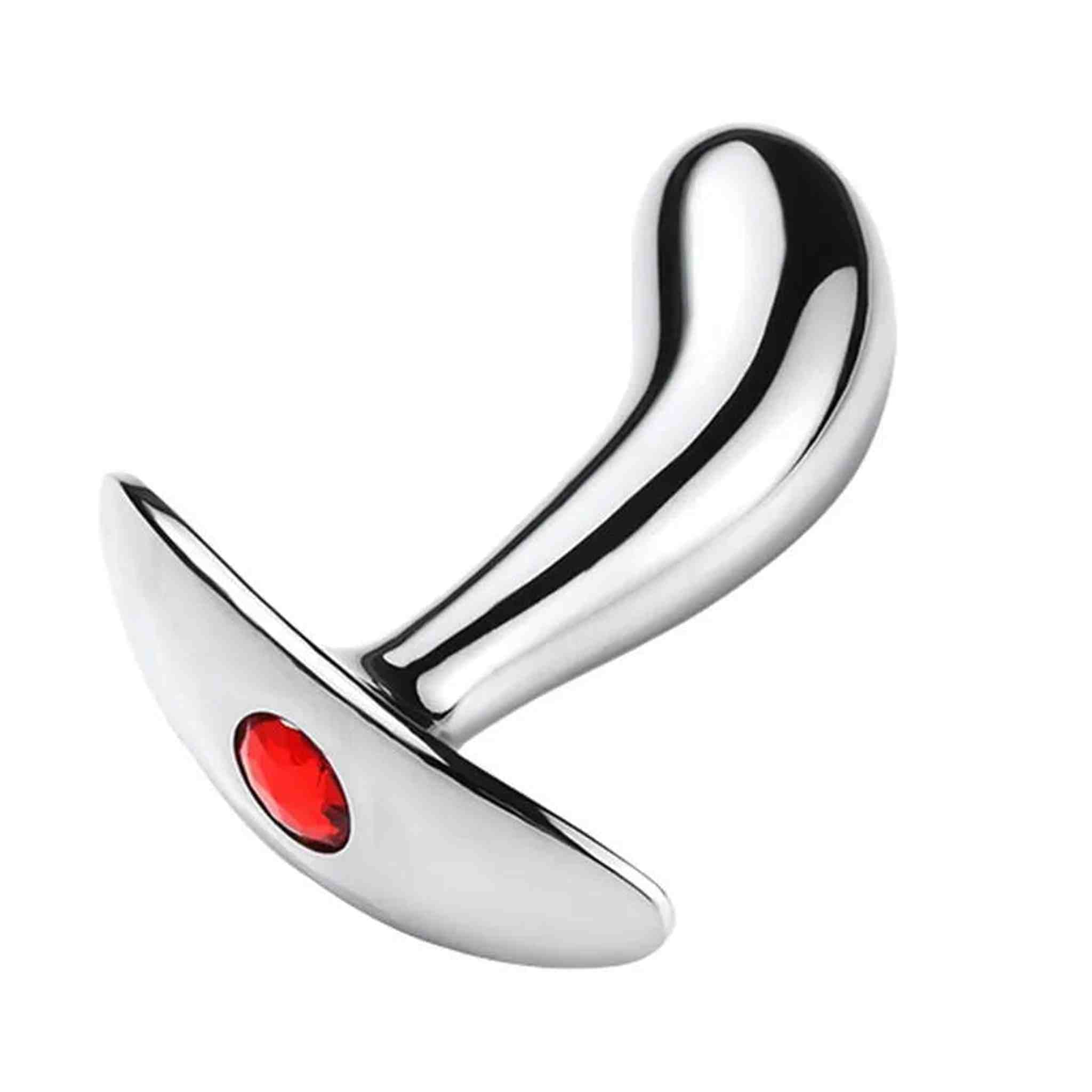 Dildo Anale Ricurvo in metallo con diamantino rosso