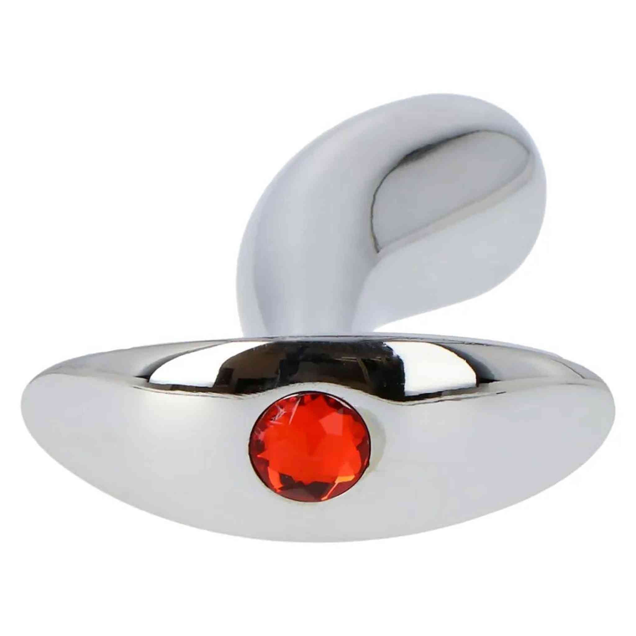 Dildo Anale Ricurvo in metallo con diamantino rosso