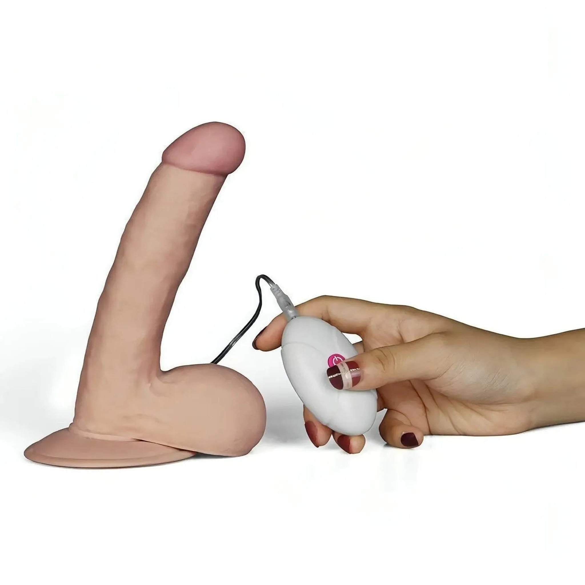 Fallo Realistico 18 cm con Ventosa 100% Ultra Soft, Vibrazione comandata con telecomando - 7.5″ Rosa Carne