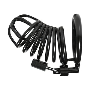 Gabbia di Casità Pene in Acciaio Nero Struttura a Spirale