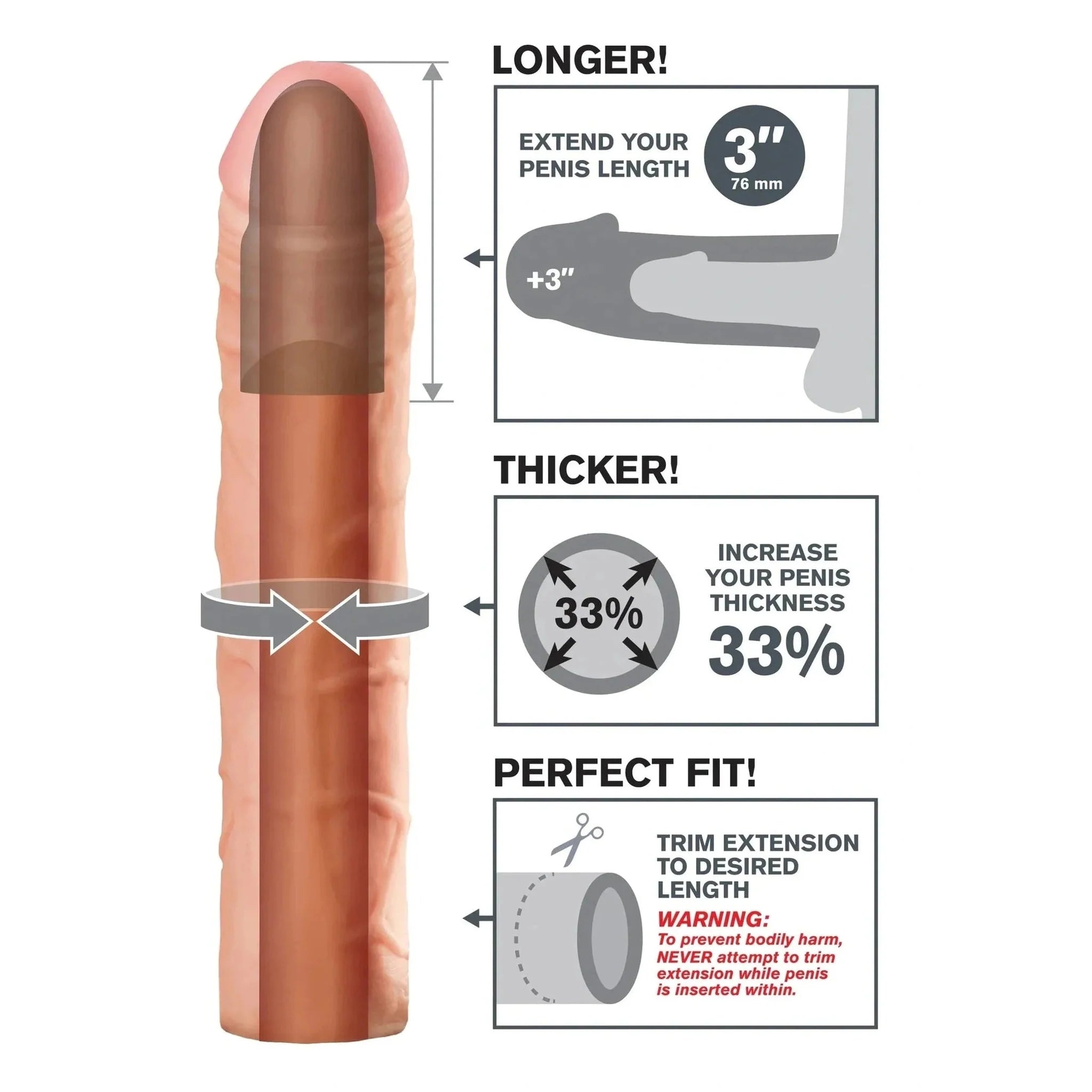 Guaina Fallica Realistica - Incrementa la lunghezza di 7.6 cm e il glande del 33%