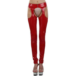 Leggings In Vinile Rossi Con Aperture Fianchi e Inguine