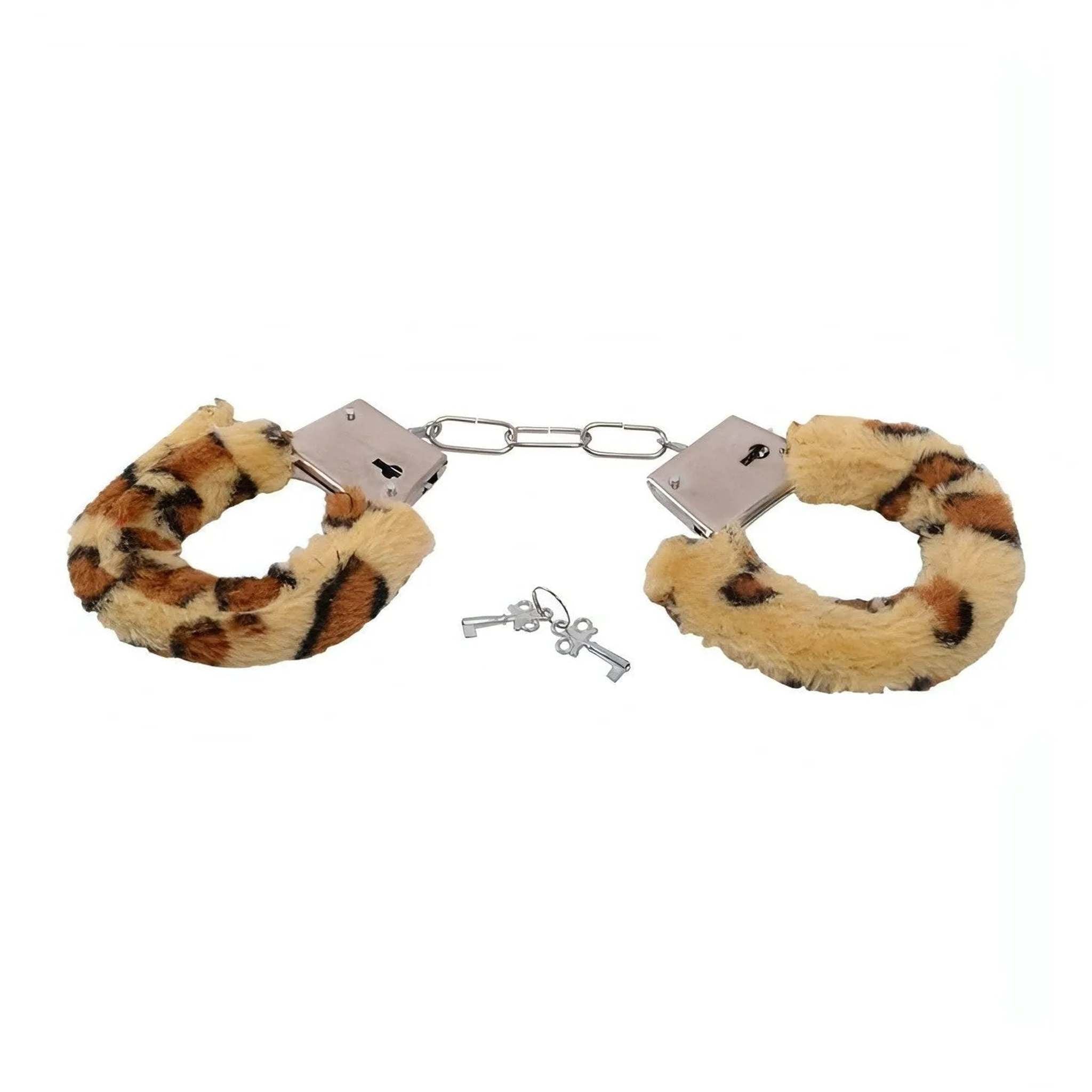Manette metalliche con peluche leopradato