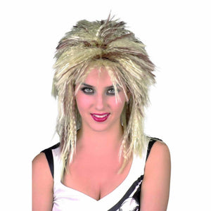 Parrucca Frisè Rocker anni '80 biondo chiaro con riflessi castani