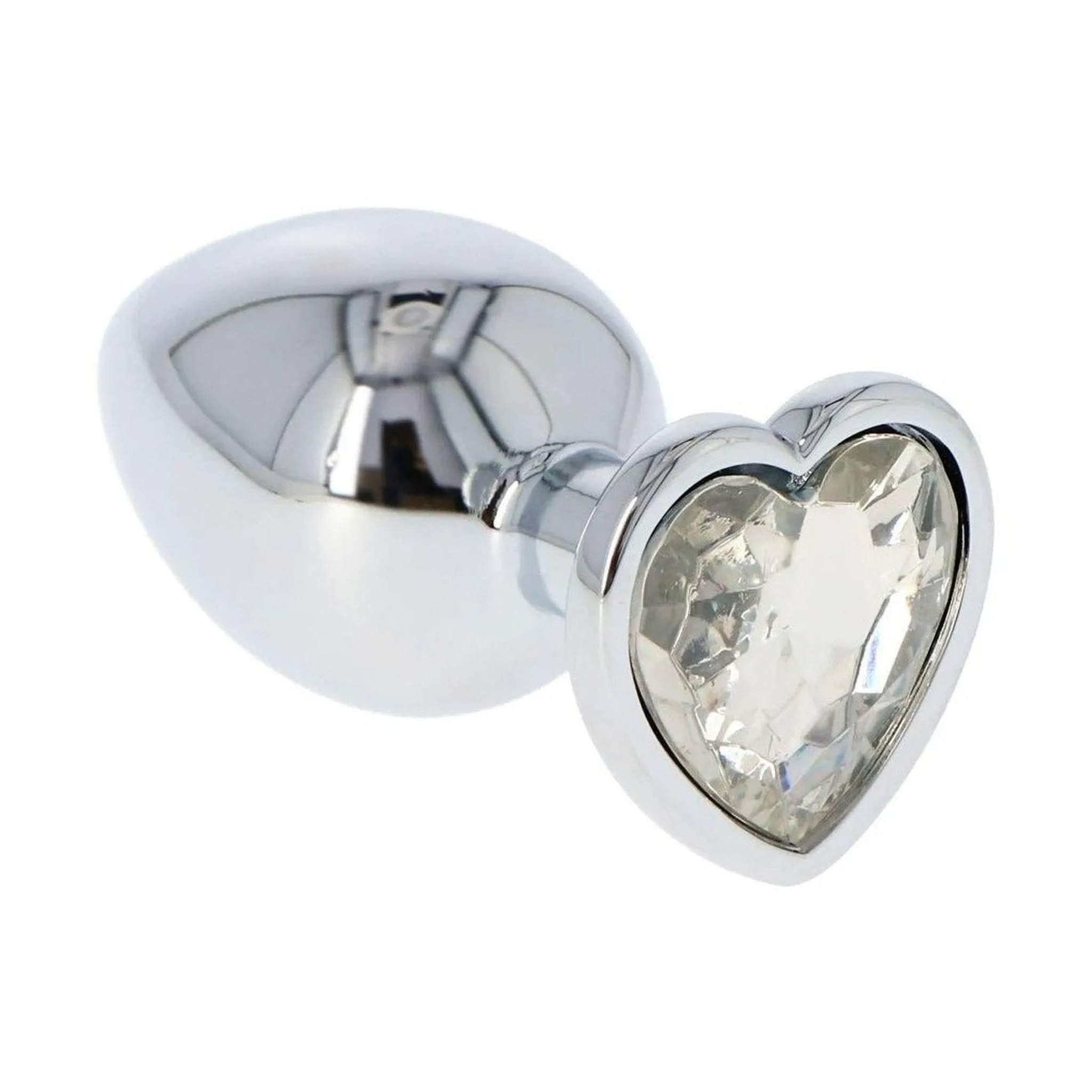 Plug anale in metallo con swarovsky a forma di cuore - Bianco, Extra Large