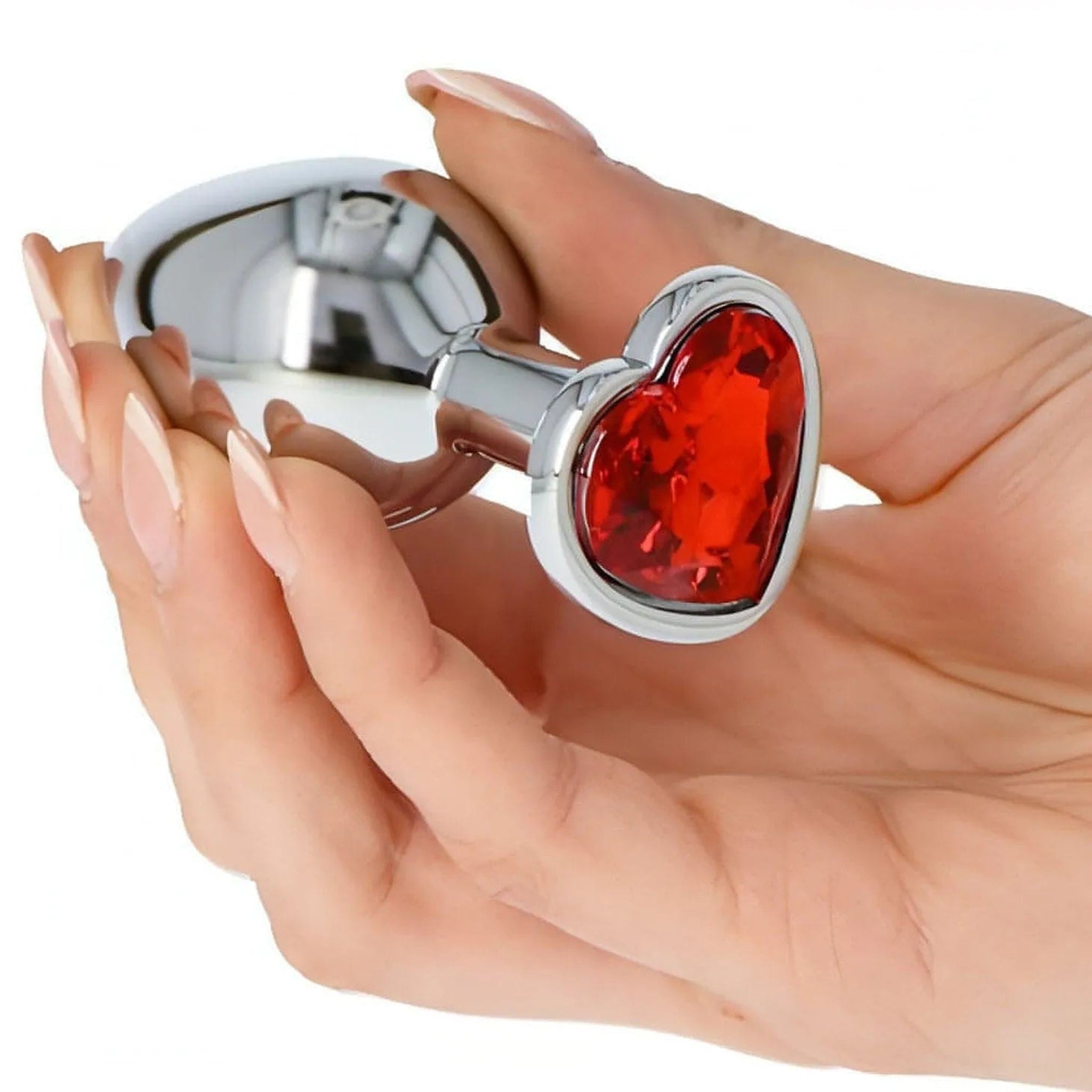 Plug anale in metallo con swarovsky a forma di cuore - Rosso, Medium