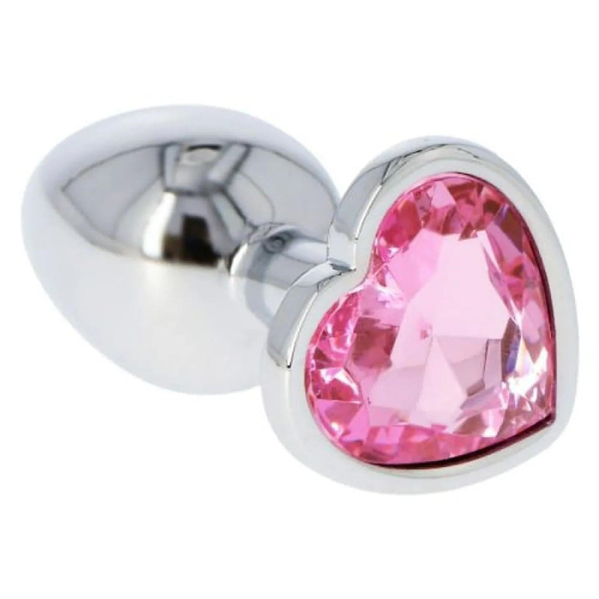 Plug anale in metallo con swarovsky a forma di cuore - Rosa, Small