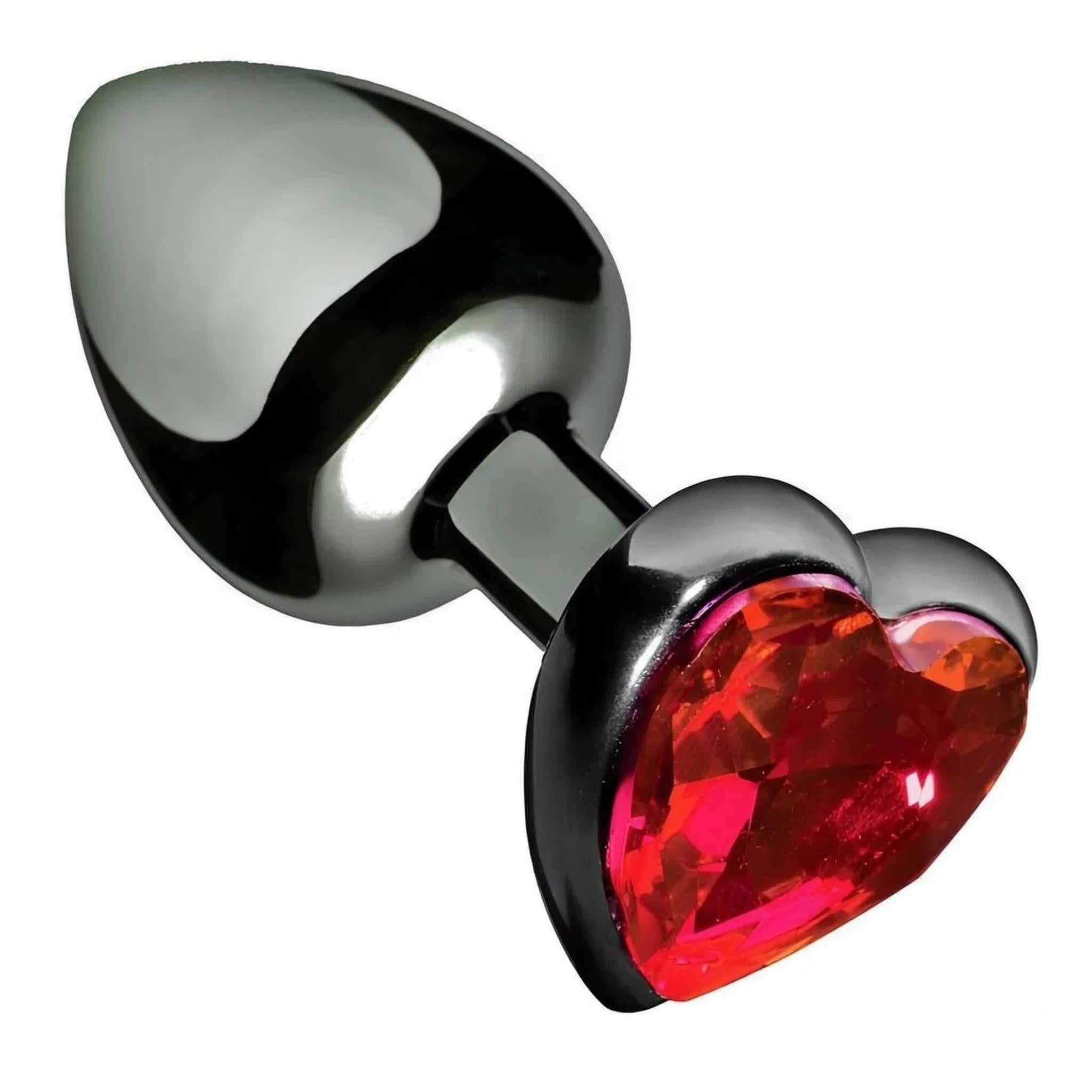 Plug anale in metallo con swarovsky a forma di cuore - Rosso, Small
