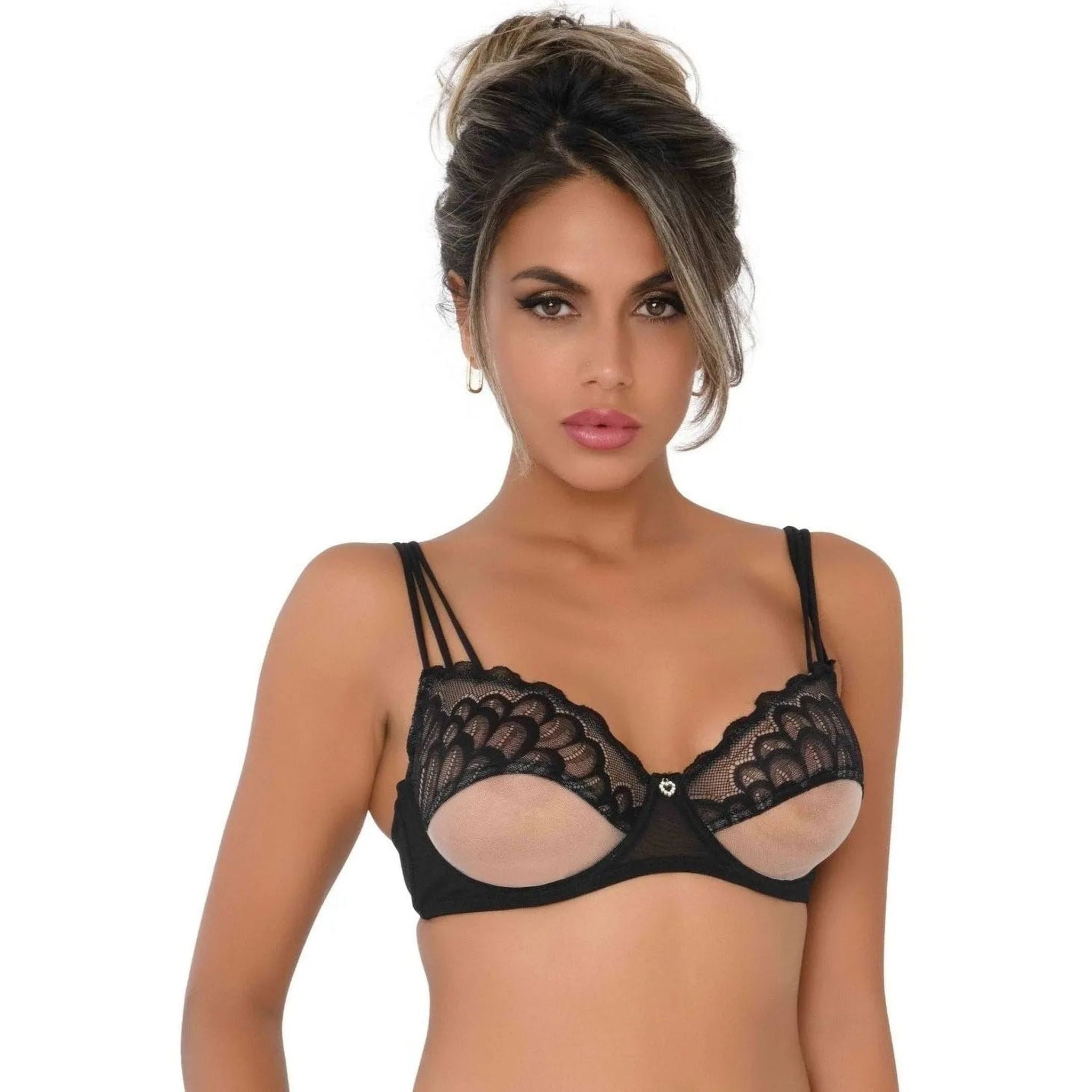 Reggiseno Sexy Con Pizzo Nero e Inserto Centrale Trasparente