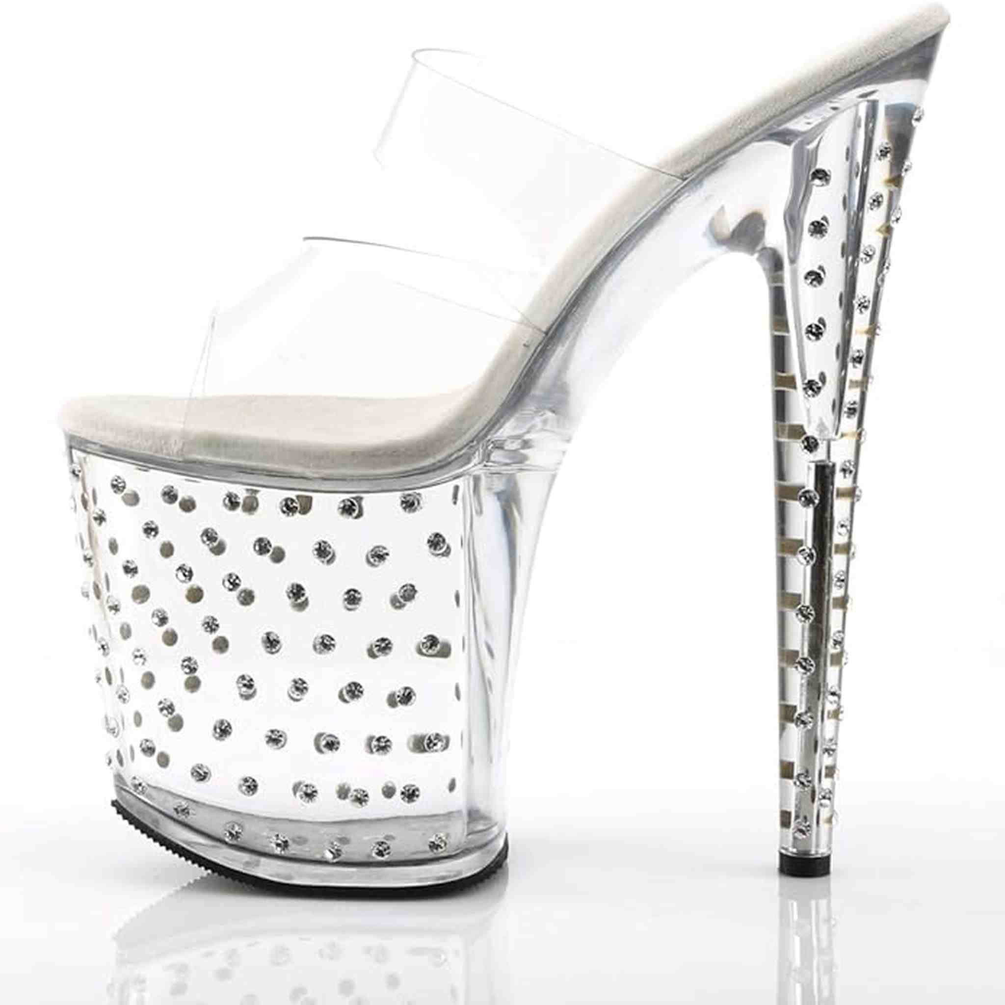 Sandalo Stardust Con Strass Plateau Trasparente Tacco 18