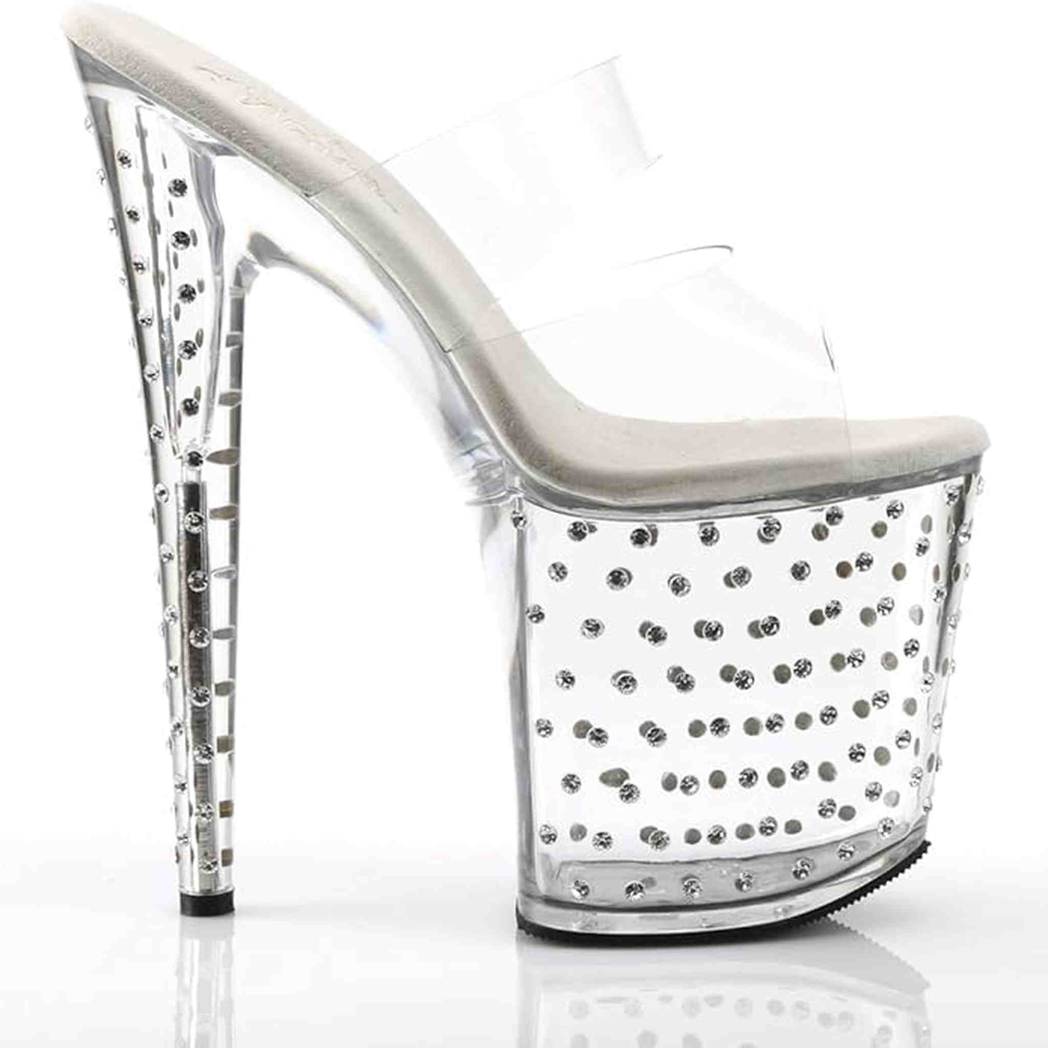 Sandalo Stardust Con Strass Plateau Trasparente Tacco 18