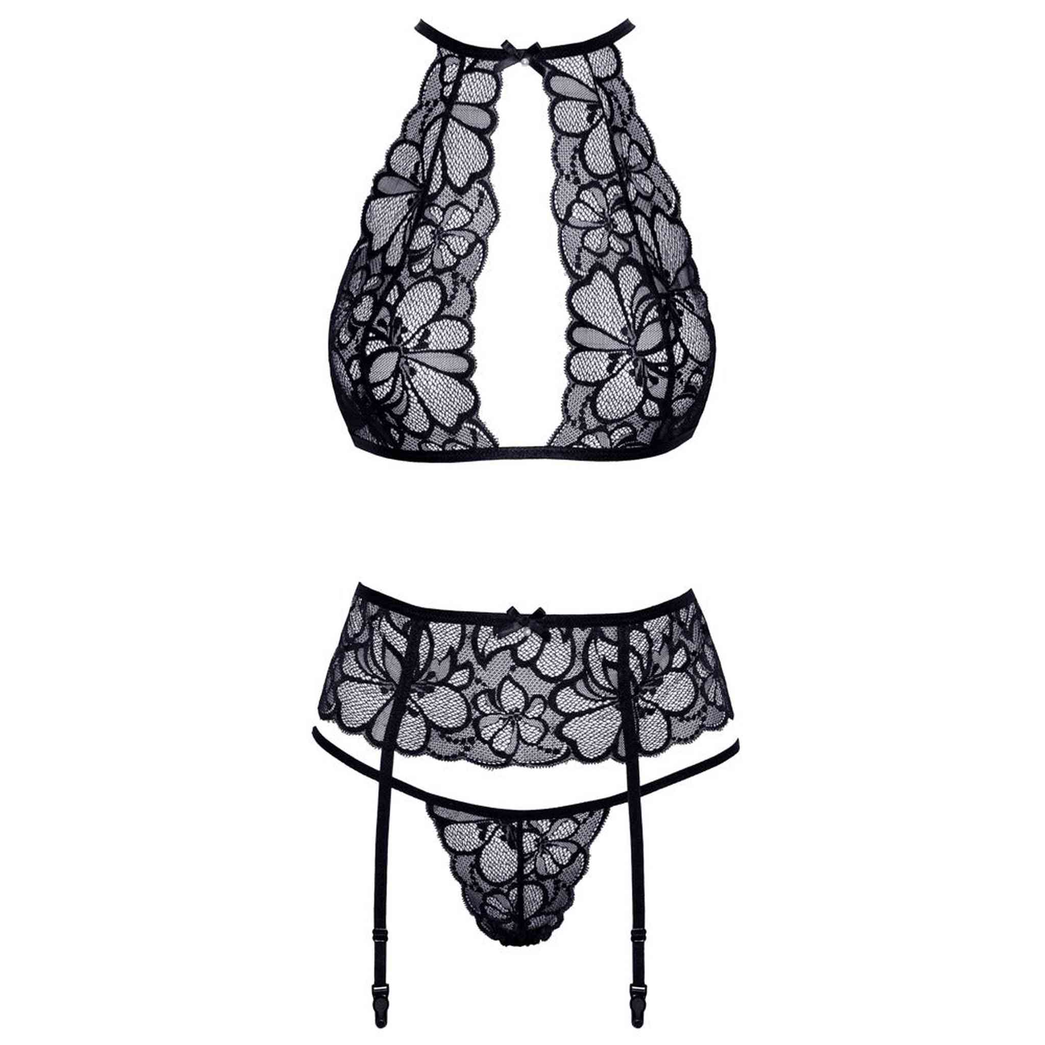 Set Lingerie Black Lace con Ricami Floreali