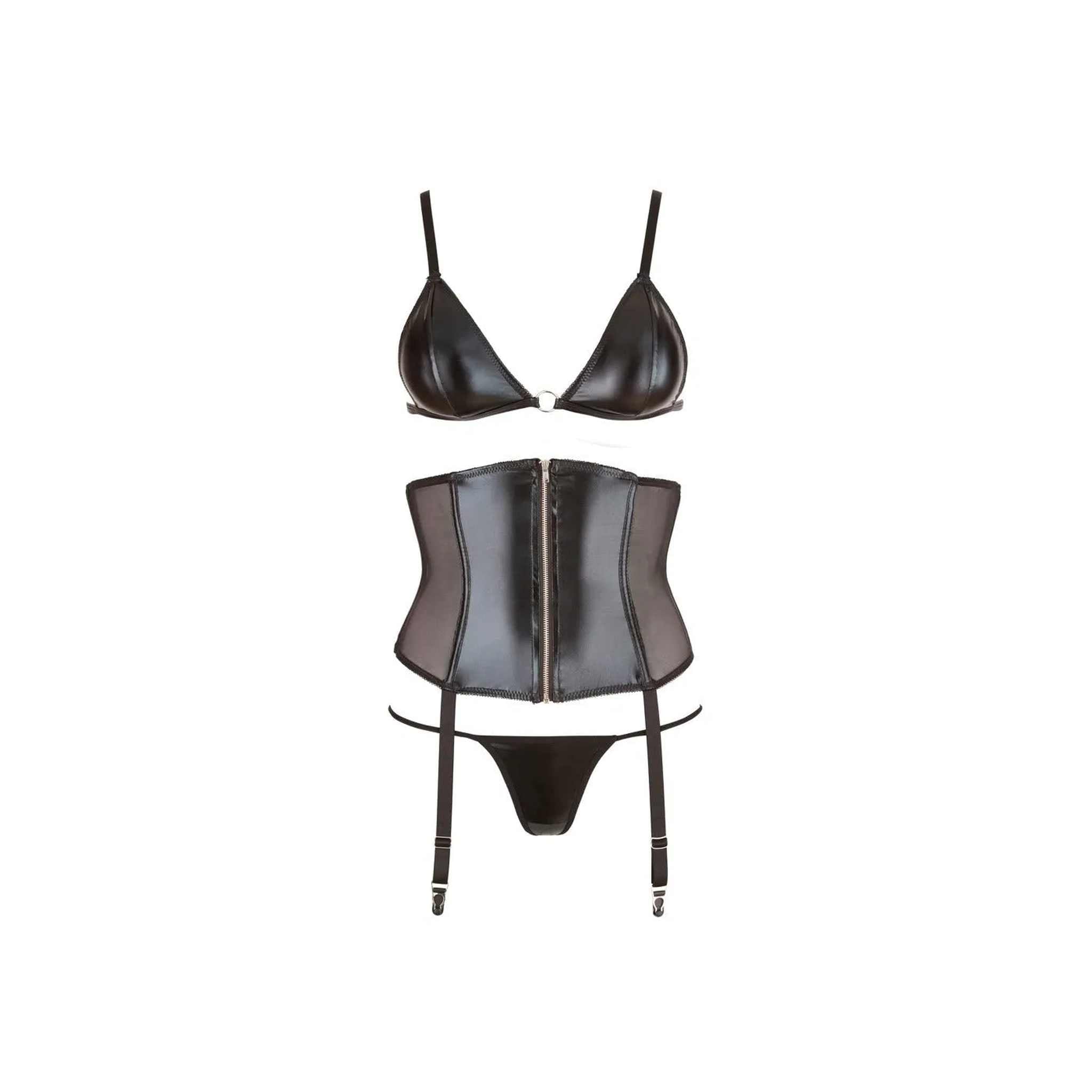 Set Reggiseno e Corpetto Nero/Trasparente con Clip Reggicalze - Taglia M