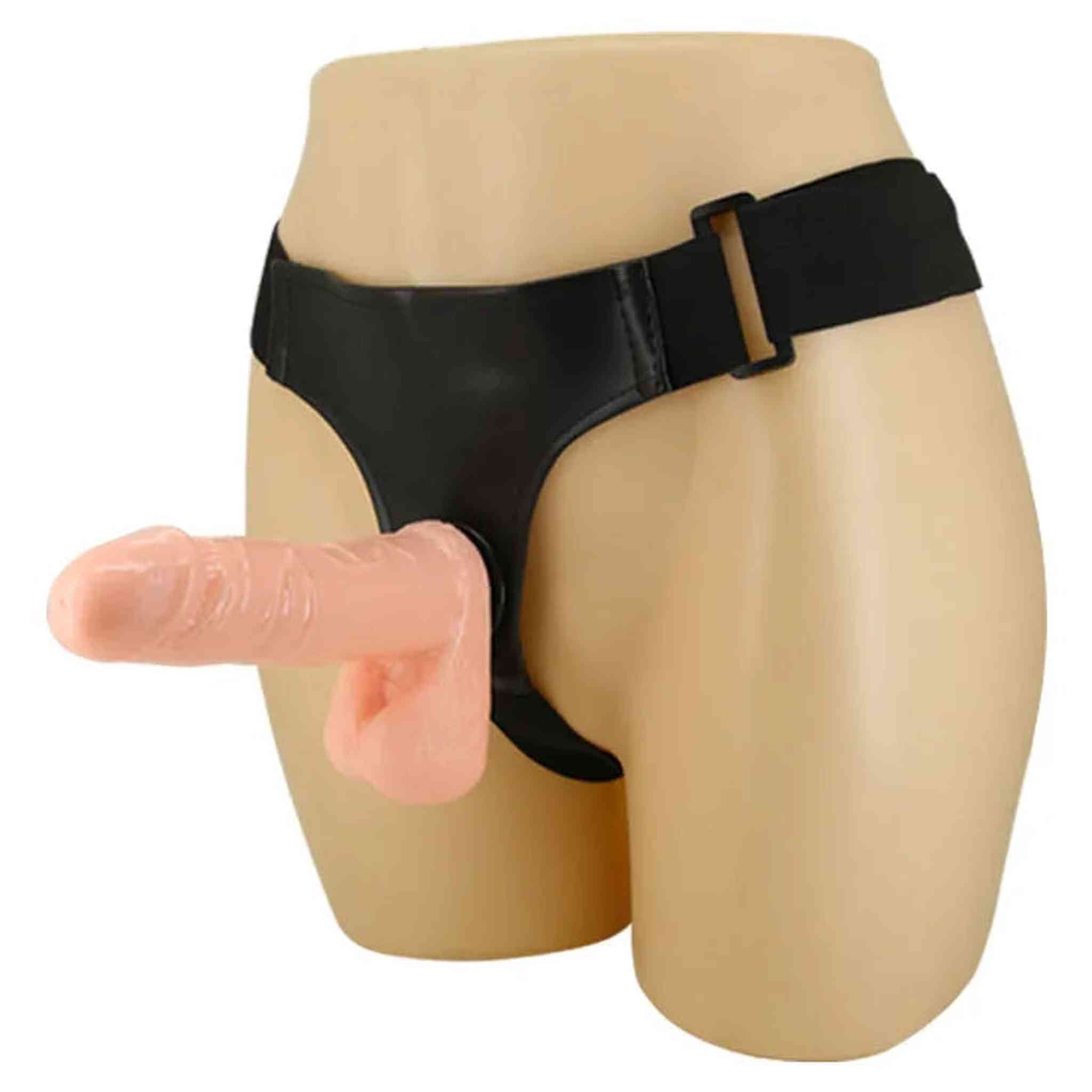 Strap-On realistico in TPR morbido con cintura in cuoio resistente - 17.5 cm Ø 4.3, Rosa Carne