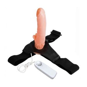 Strap-on Hollow vibrante con sitmolatore clitorideo