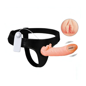 Strap-on Hollow vibrante con sitmolatore clitorideo