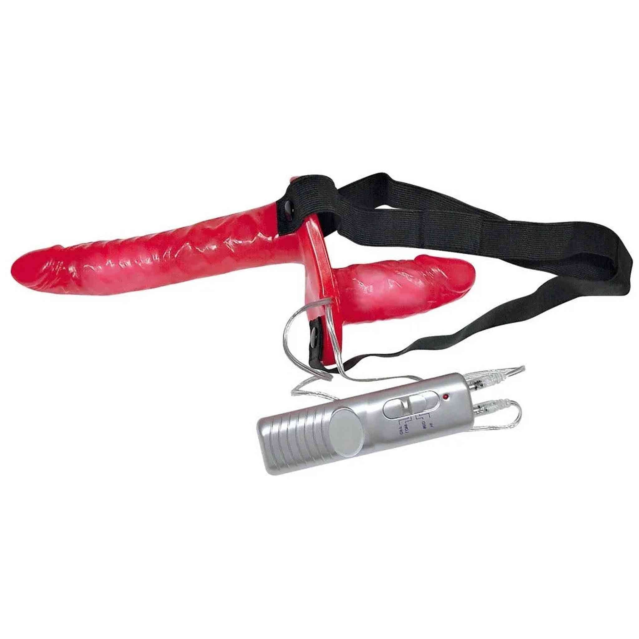 Strap-on doppio vibrante rosso