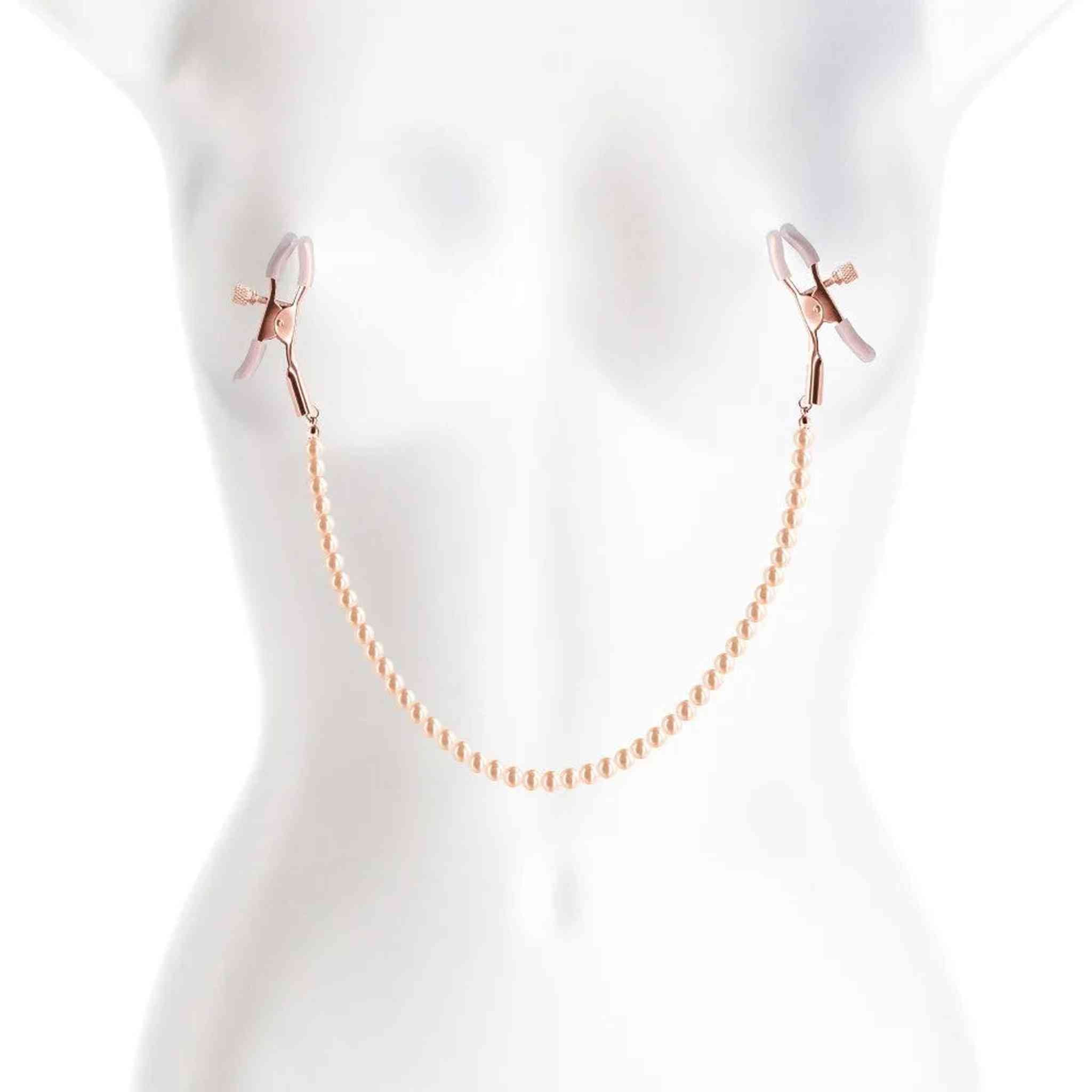Stringicapezzoli bianchi con catena di perline bronzee
