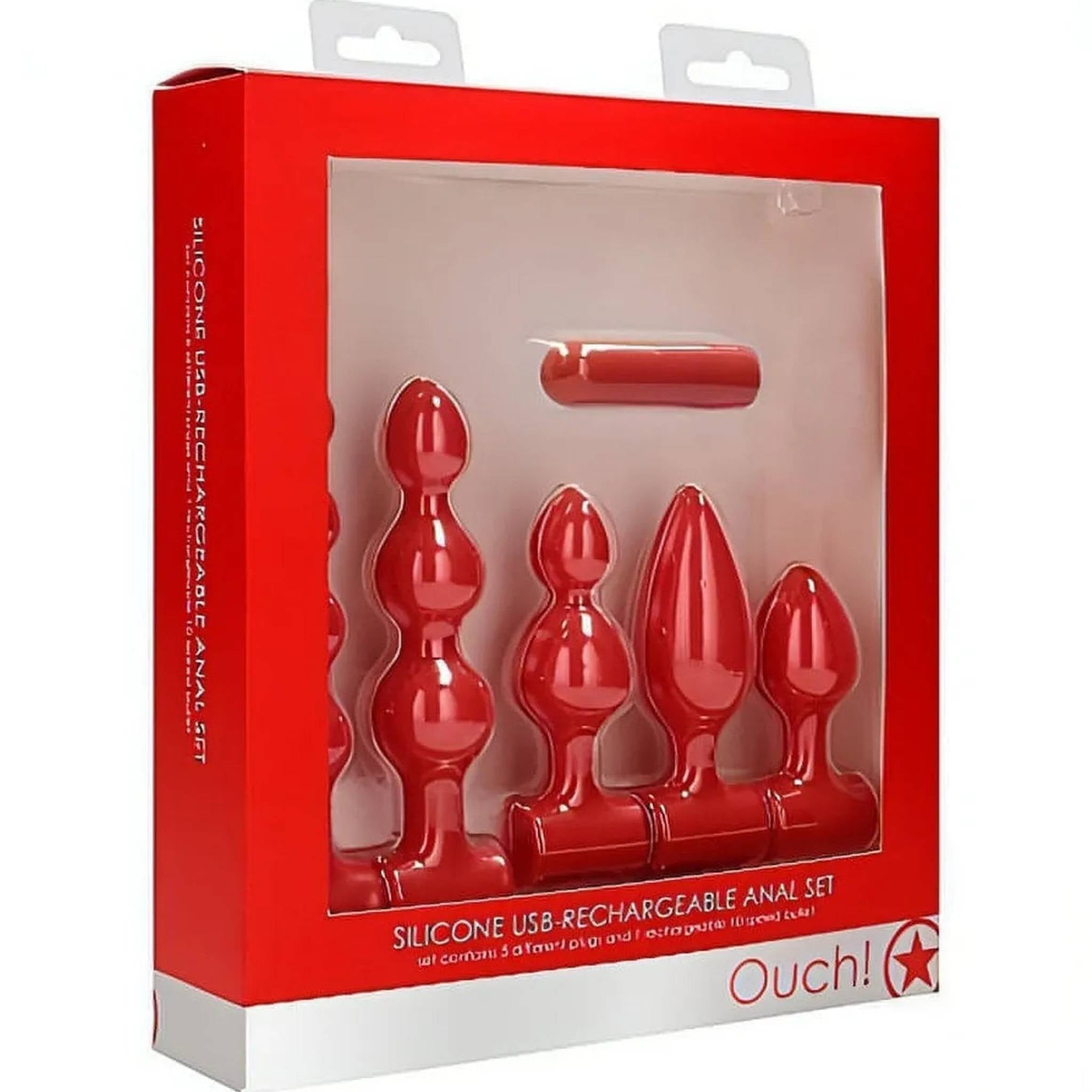 Super Anal Kit: 3 Anal Beads e 2 Anal Plugs con Vibratore Intercambiabile - 100% Silicone Medicale, Anallergico, Ricaricabile, R