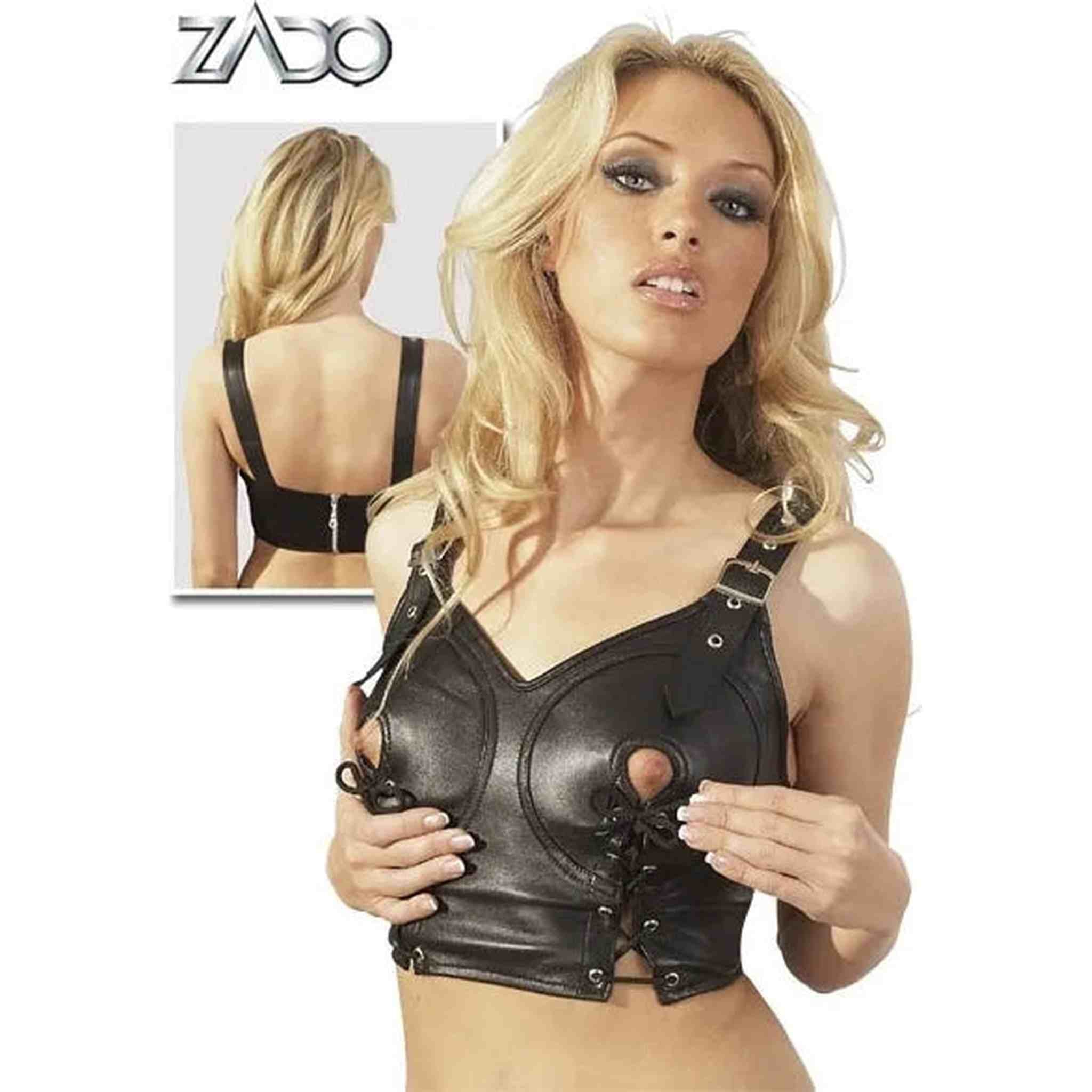 Top in vera pelle con capezzolo scoperto
