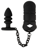 Gabbia per pene Black Velvets con plug anale e catena, foto 2