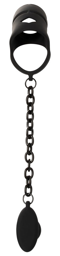 Gabbia per pene Black Velvets con plug anale e catena, foto 4