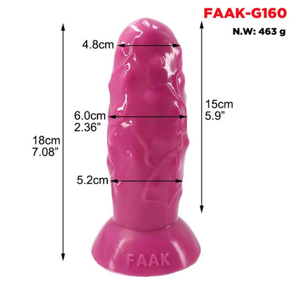 Dildo rosa FAAK-G160 in silicone con misure grafiche e peso 463g