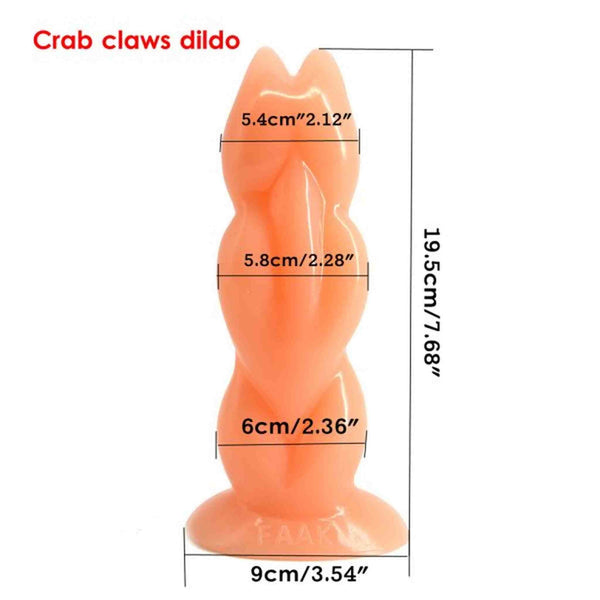Plug anal zampa di granchio arancione con misure dettagliate 19,5 cm altezza
