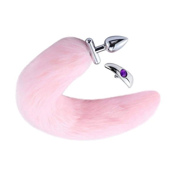 Plug anale acciaio coda volpe rosa pastello morbida