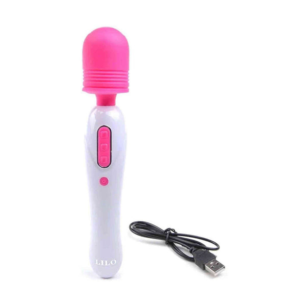 Vibratore wand Lillo con cavo USB nero pulsanti verticali rosa