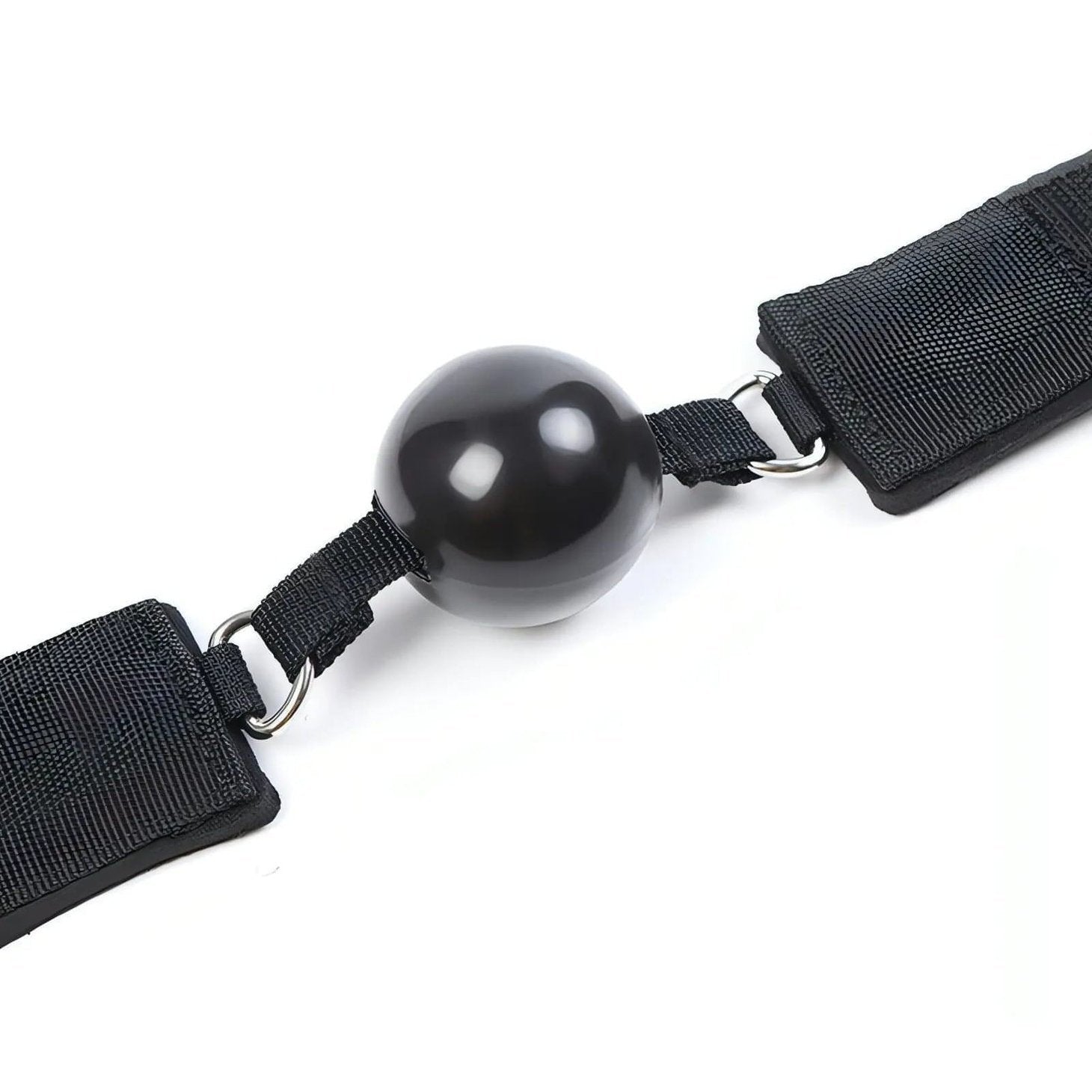 2 in 1 Ball-Gag Nera con Strap Comfortable e Polsiere collegate