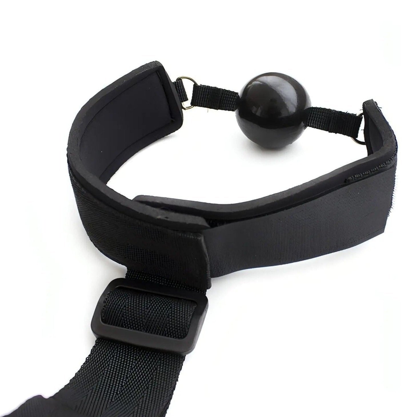 2 in 1 Ball-Gag Nera con Strap Comfortable e Polsiere collegate