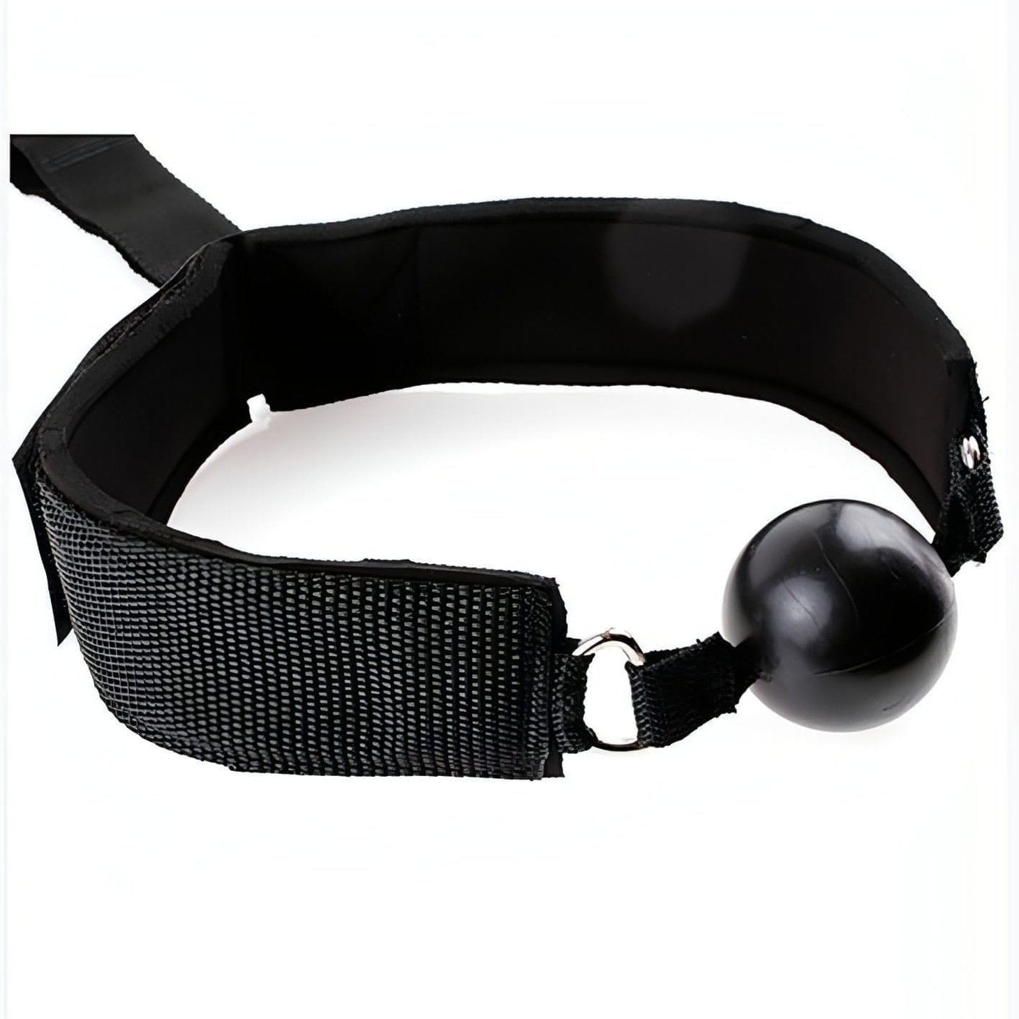 2 in 1 Ball-Gag Nera con Strap Comfortable e Polsiere collegate