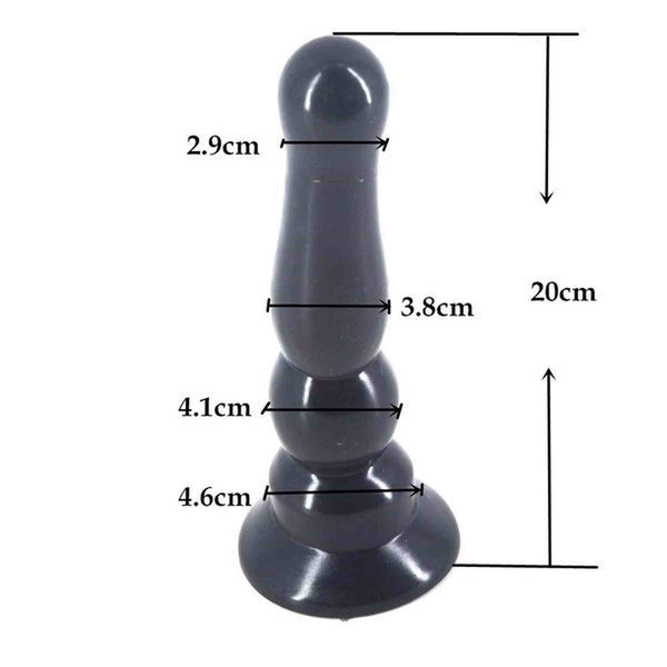 Misura plug anale nero 20 cm in silicone lucido con dettagli larghezza testa e corpo
