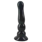 Plug anale nero in silicone lucido con base piatta e sezione centrale sferica
