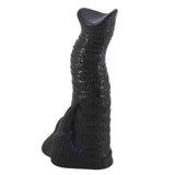 Dildo anali elefante nero lucido con superficie rigata e design base artigliata
