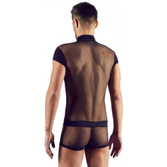 Tuta Corta Uomo Sexy Con Zip Superiore e Inferiore con Inserti a Rete e Fantasia a Bande Nere Svenjoyment