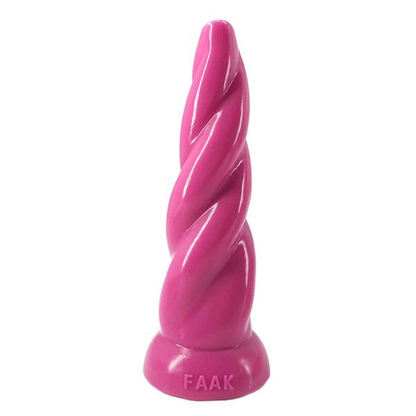 Dildo singolo a spirale rosa acceso con superficie lucida e base piatta marchio FAAK