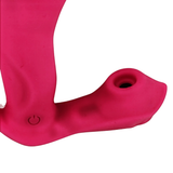 Testa succhia clitoride nera su vibratore rosa in silicone morbido