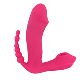 Lato vibratore rosa silicone morbido con anelli per stimolazione anale