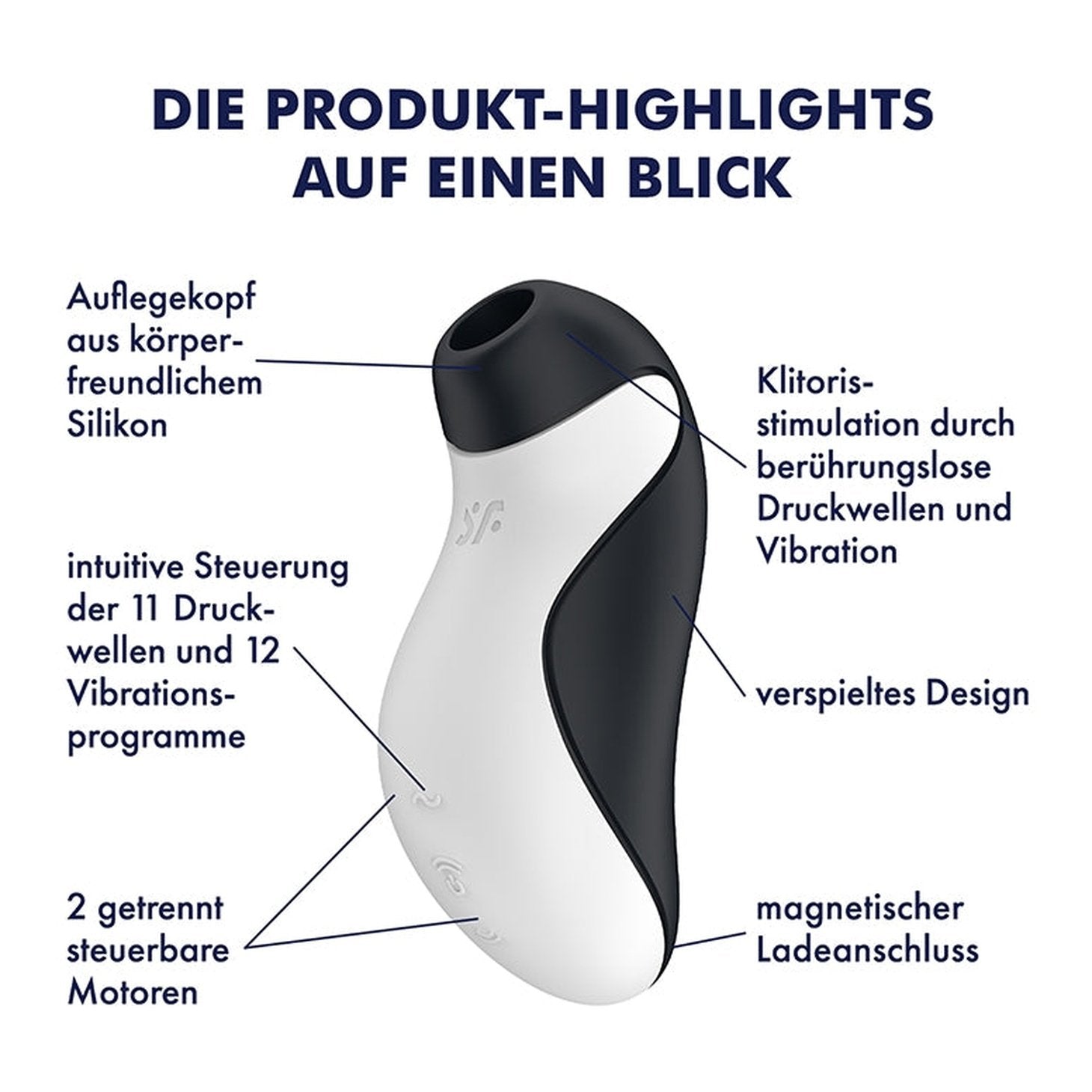 Orca Double Air Pulse Vibrator - Black/White