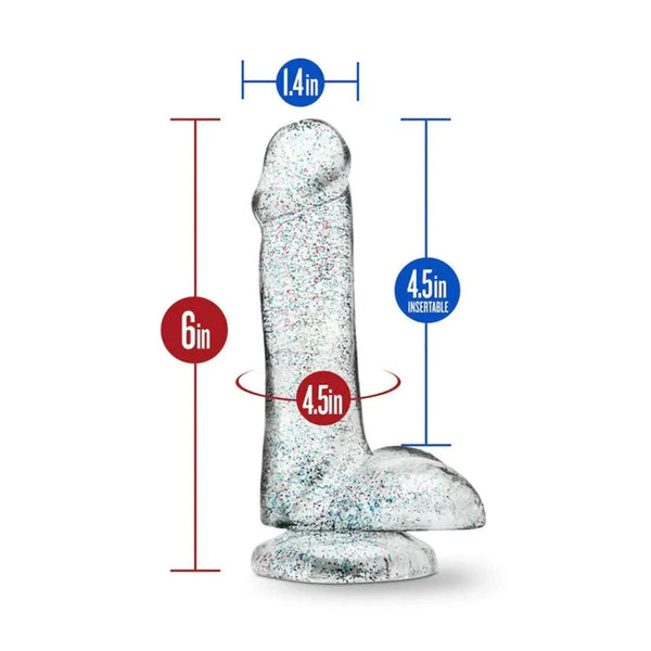 Misura dildo glitterato 6 pollici altezza e larghezza testa