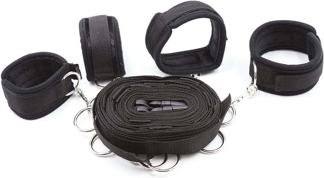 Straps da letto o da parete con 5 ganci per cavigliere o polsiere - Nero Lunghezza regolabile fino ad un massimo di 580 cm